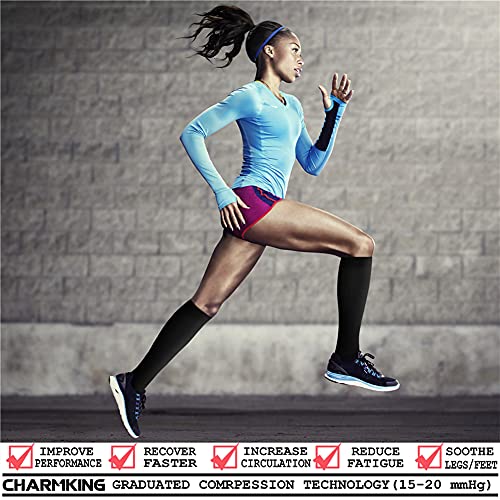 CHARMKING Compression Socks for Women & Men (8 Pairs) 15-20 mmHg Graduated Copper Support Socks are Best for Pregnant, Nurses - Boost Performance, Circulation, Knee High & Wide Calf (S/M, Multi 01) - Image 7