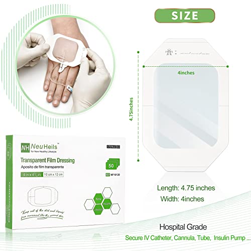 Transparent Film Dressing, Waterproof Wound Cover Bandage 4''x4.75'', 50 Packs, Post Surgical Shower or IV Shield, Tattoo Aftercare Bandage, Adhesive Patch by NeuHeils (4" x 4 3/4") - Image 4