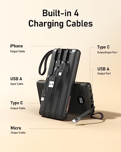VEEKTOMX Portable Charger with Built-in Cables - 10000mAh Power Bank for iPhone - Slim Fast Charge USB C Battery Pack - Small Travel Essentials Powerbank, Compatible with iPhone, Samsung, Android, etc - Image 6