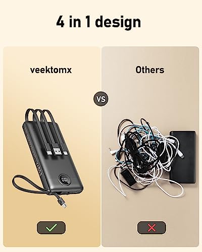 VEEKTOMX Portable Charger with Built-in Cables - 10000mAh Power Bank for iPhone - Slim Fast Charge USB C Battery Pack - Small Travel Essentials Powerbank, Compatible with iPhone, Samsung, Android, etc - Image 7