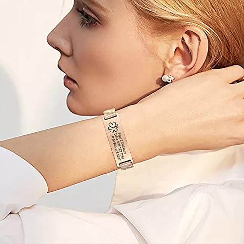 VNOX Medical Alert Bracelets for Men Women with Free Engraving Adjustable Stainless Steel Mesh Emergency Medical ID Bracelets Wristband,Rose Gold - Image 5
