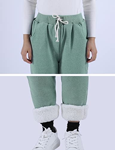 Yeokou Women's Winter Warm Athletic Sweatpants Sherpa Lined Joggers Fleece Pants(Green-XS) - Image 3